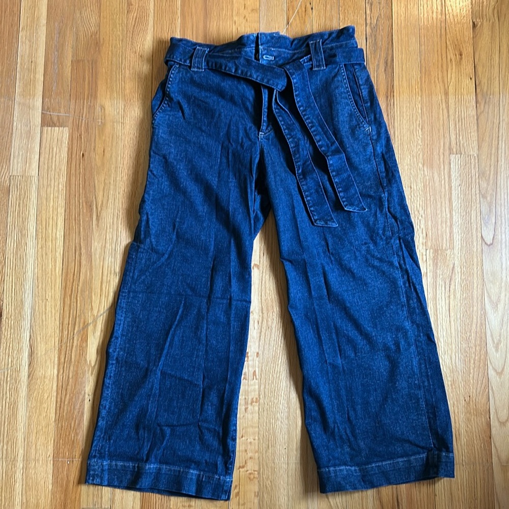 Petite wide leg paper bag denim trouser